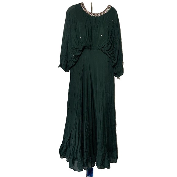 Rangeet Dresses & Skirts - Rangeet Dress Women Med Green Maxi Batwing Sleeves Regencycore Sequin Party Gown